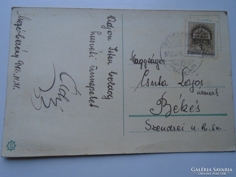 D192329  Régi  képeslap  -    Húsvéti Üdvözlet   1942 Mezőberény