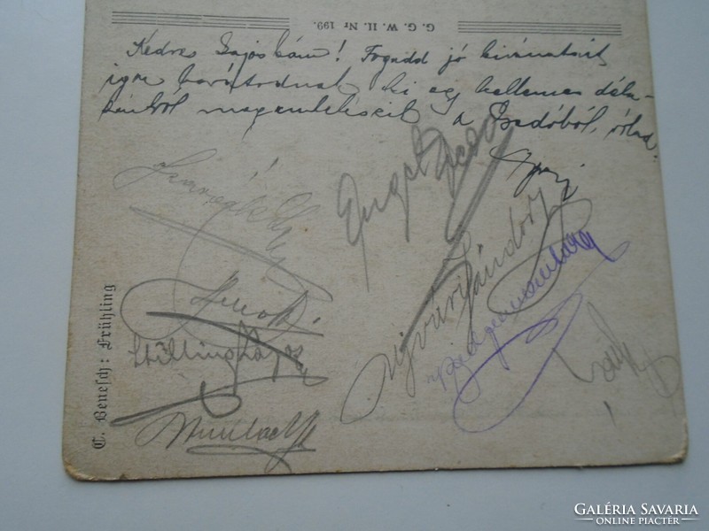 D192342 old postcard couple in love - with many signatures - csuta lajos, bekés 1918