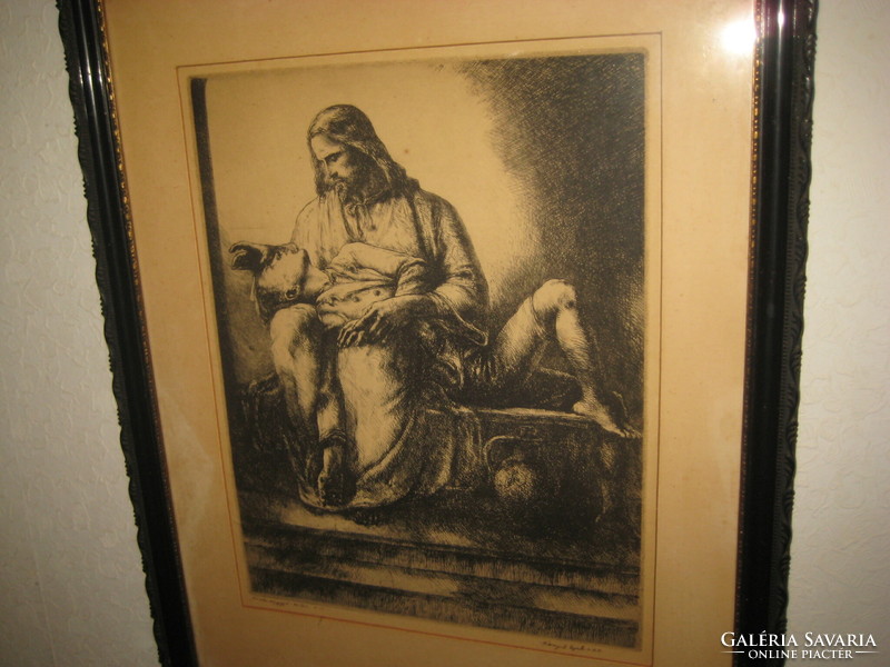 Vanyerka Gyula from Komjáti, Christ heals, etching, 43 x 58 cm, with frame 50 x 63 cm