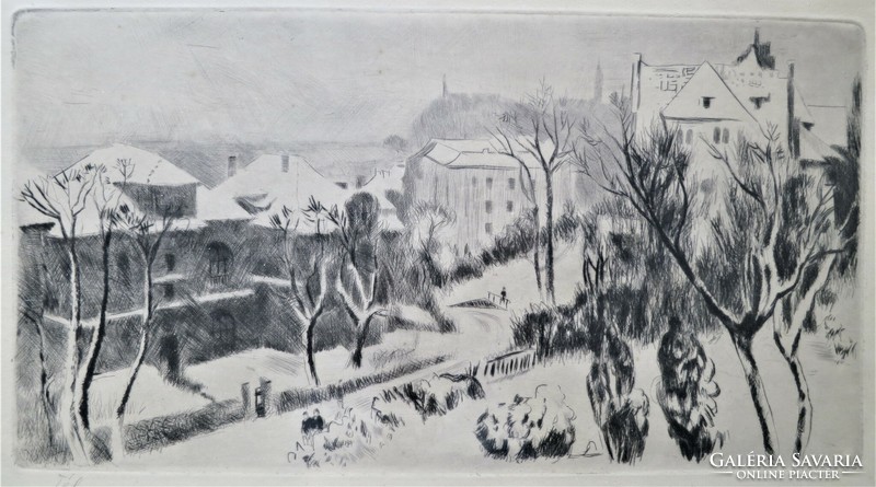 József Breznay (1916-2012): Winter in Buda, etching, marked
