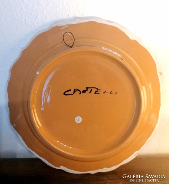Olasz Castelli majolika, kézzel festett, hatalmas tálaló tányér