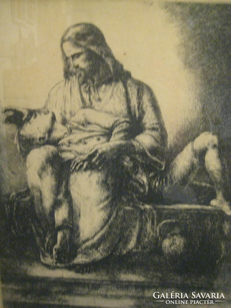 Vanyerka Gyula from Komjáti, Christ heals, etching, 43 x 58 cm, with frame 50 x 63 cm