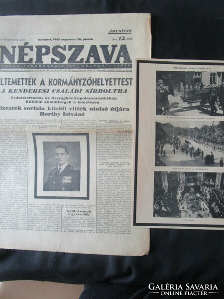 HORTHY ISTVÁN KORMÁNYZÓ HELYETTES TEMETÉSE GYÁSZ TEMETÉS KÉPES NÉPSZAVA ÚJSÁG 1942