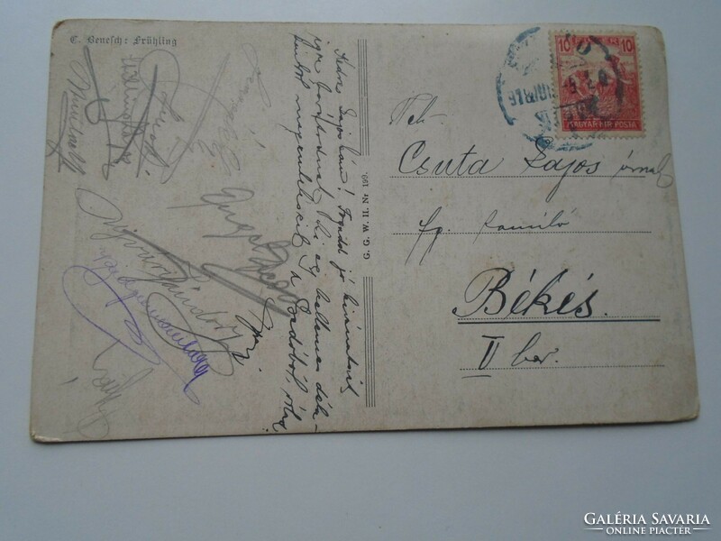 D192342 old postcard couple in love - with many signatures - csuta lajos, bekés 1918