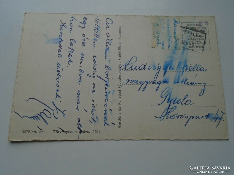 D192368   Régi képeslap -  Kiskunhalas 1942   Ludvig Gabriella  Gyula