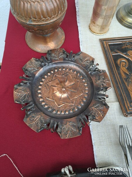 Old copper etc treasures vase cake tongs candle holder samovar wall plate wooden sculpture nostalgia