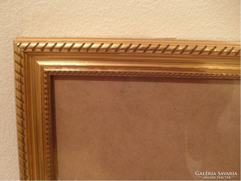 Antik Festménynek-tükörnek fényképnek kézimunkának aranyozott üveglapos keret 53.5 X  44 cm es