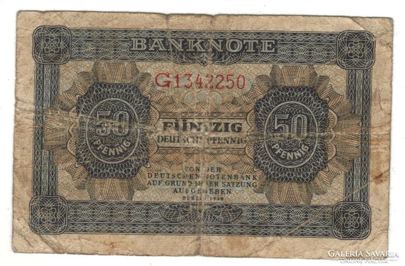 50 pfennig 1948 Németország 1 jegyű sorozat és 7 jegyű sorszám Ritka
