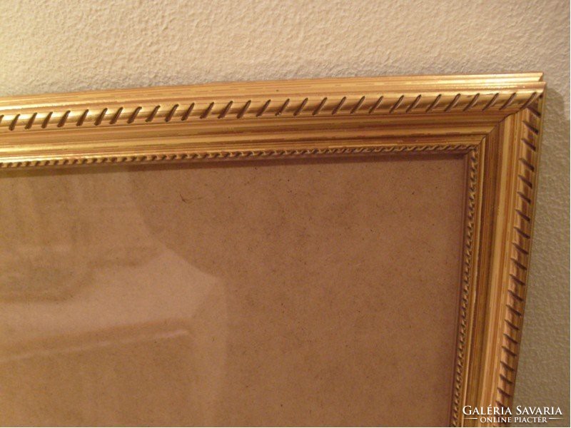 Antik Festménynek-tükörnek fényképnek kézimunkának aranyozott üveglapos keret 53.5 X  44 cm es