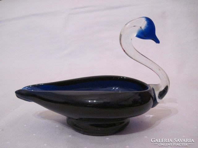 Glass swan-shaped ashtray blue ashtray 14 x 11 cm