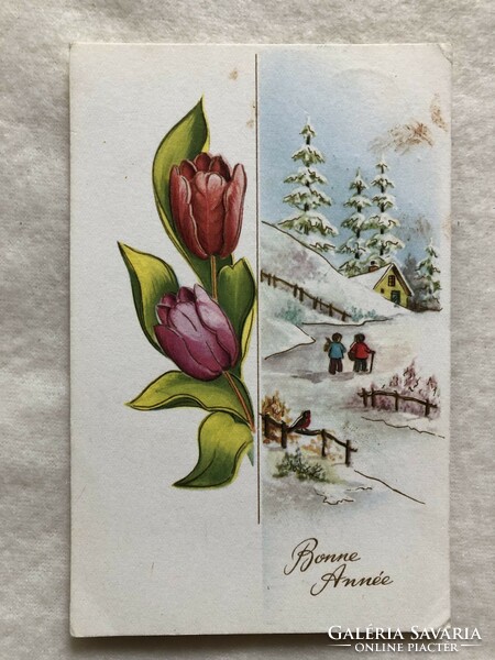Antik, régi Karácsonyi képeslap                  -2.