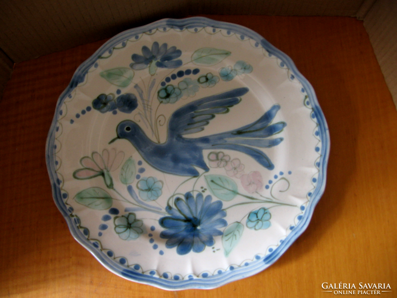 Antik szignált kék madaras tányér