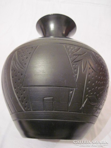 Fekete kerámia öblös váza 24cm