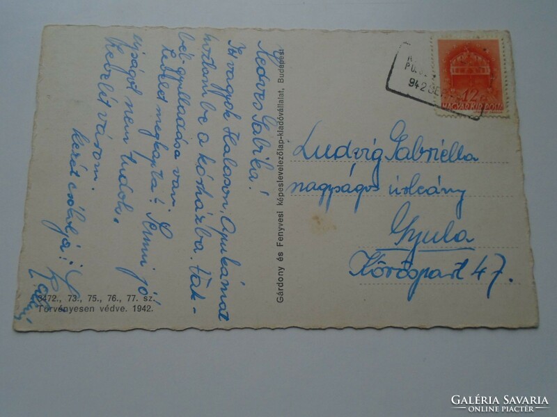 D192364  Régi képeslap Kiskunhalas - 1942 PU szekrényből  Ludvig Gabriella  Gyula