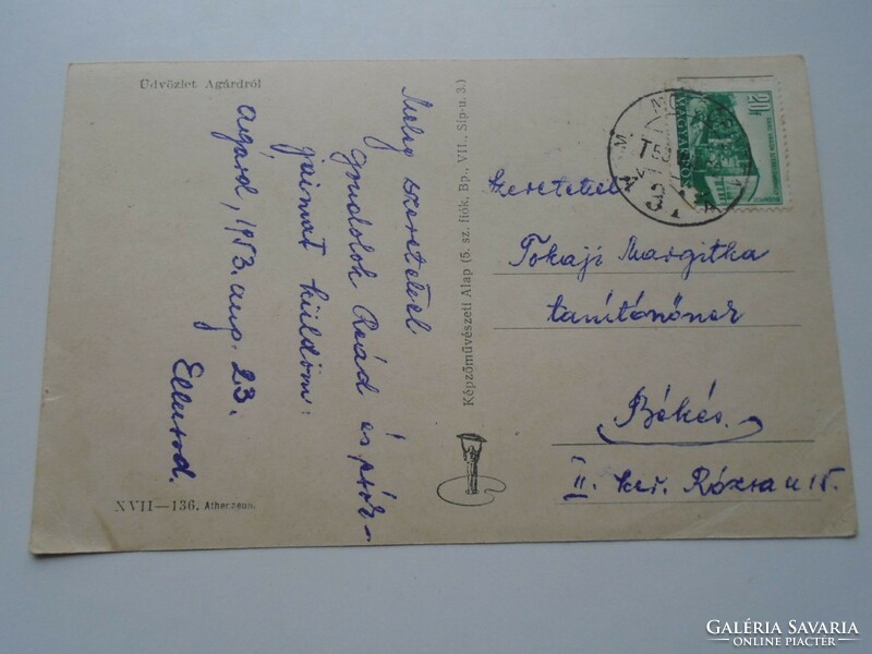 D192402 old postcard - agárd - 1950k mobile mail