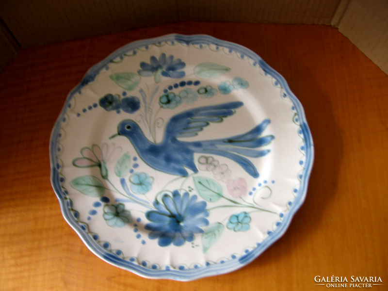 Antik szignált kék madaras tányér