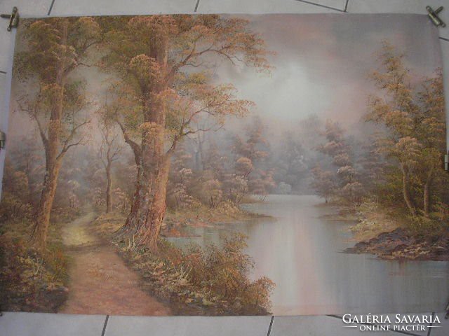 Huge oil painting forest with inner stream 93.5 X 63.5 Cm marked for sale at reduced price