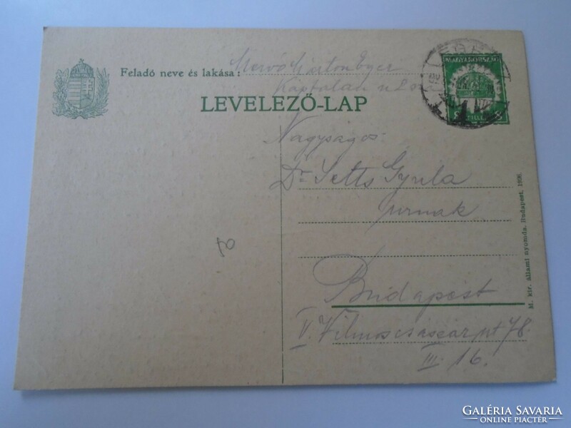 D192542  Levelezőlap - 1928  Eger - Mervó Márton -Dr. Jetts Gyula ügyvéd  Budapest