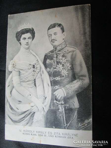 Arc. Crowned Hungarian King Károly + Queen Zita Habsburg 1916 original photo sheet image