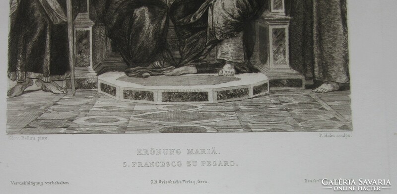 Régi rézkarc cca 1890-1900.Itáliai művészeti témájú, jelzett, lapméret 37 x 27 cm. Lapszél sérült.