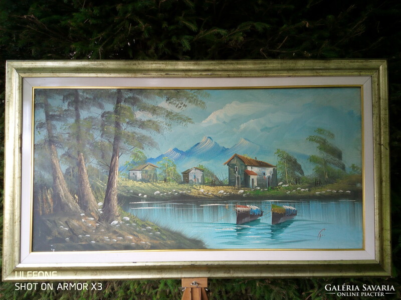 Huge, marked oil-on-canvas painting, for sale in a double frame!