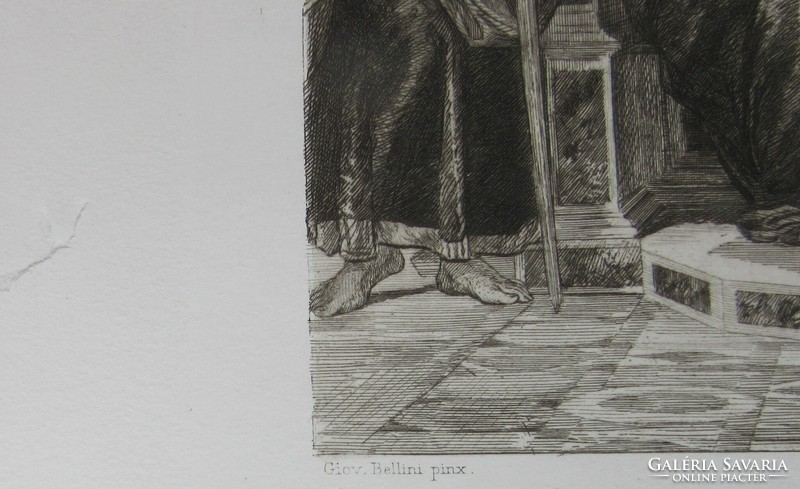 Régi rézkarc cca 1890-1900.Itáliai művészeti témájú, jelzett, lapméret 37 x 27 cm. Lapszél sérült.