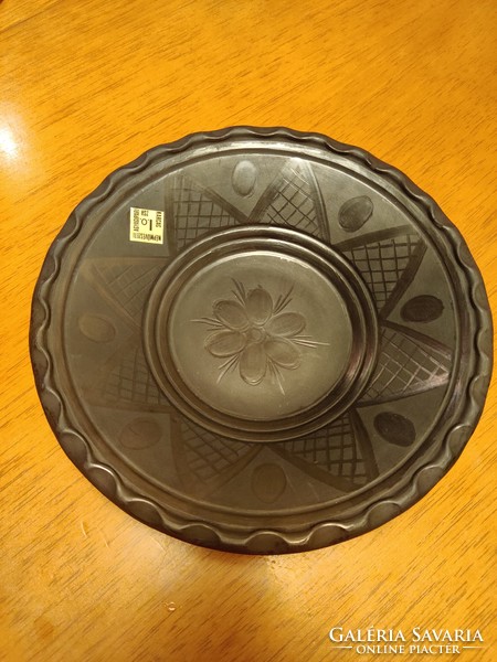 Karcagi Népművészeti Agyagipari Hsz - fekete kerámia tányér