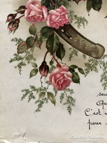 Antik, régi virágos litho képeslap              -2.