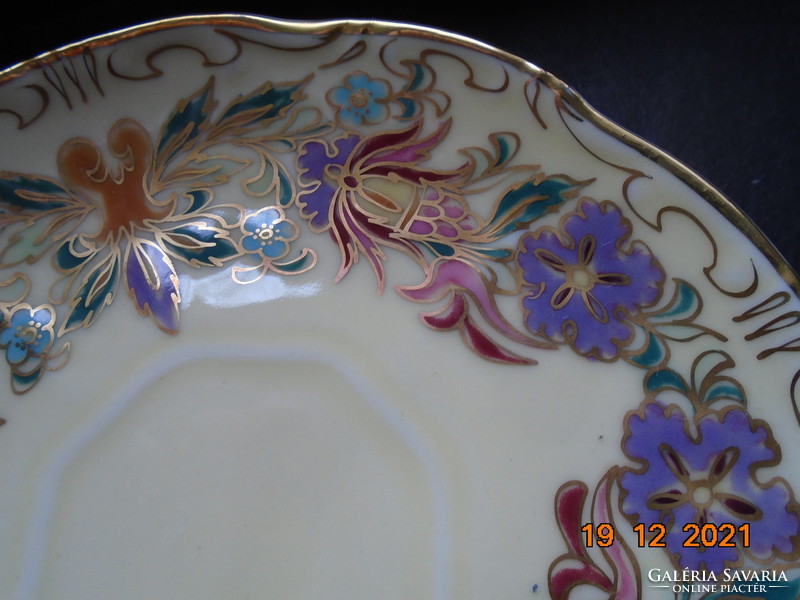 Zsolnay hand-painted gold-contoured rare flower pattern with coffee cup tray