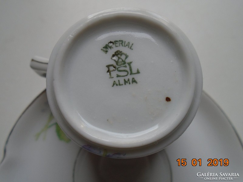 Birodalmi Imperial PSL (Pfeiffer&Lowenstein) ibolyás kávés csésze alátéttel az Alma sorozatból