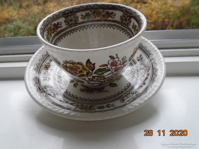 1960 Polychrome English cup with dorset pattern, wood & sons burslem