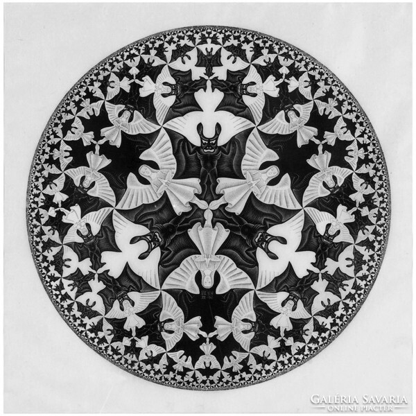 M. C. Escher artwork: angels and demons reprint print, winged devil bat geometric game