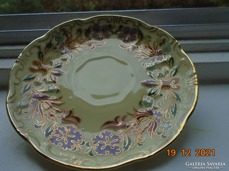 Zsolnay hand-painted gold-contoured rare flower pattern with coffee cup tray