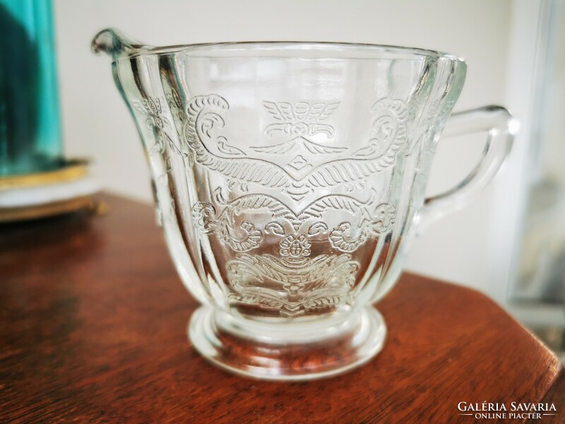 Engraved glass cream jug