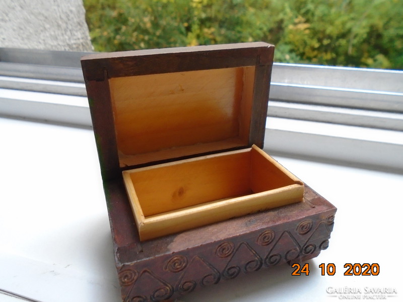 Handcrafted Polish Tatras rural linden box with engraved ancient motifs