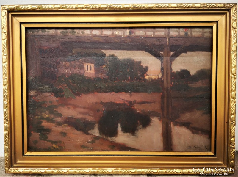 Lajos Szlányi (1869 - 1949) Old Tisza Bridge c. Your painting with an original guarantee!