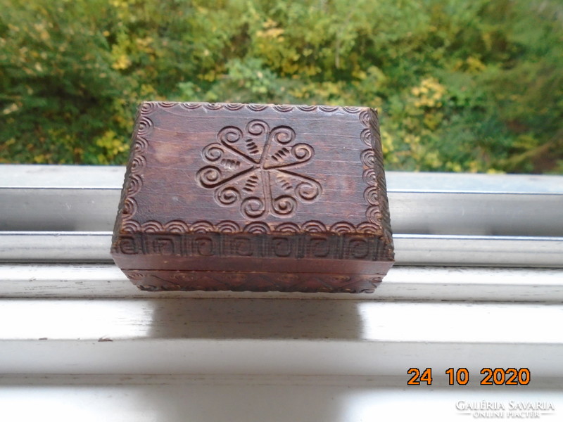 Handcrafted Polish Tatras rural linden box with engraved ancient motifs