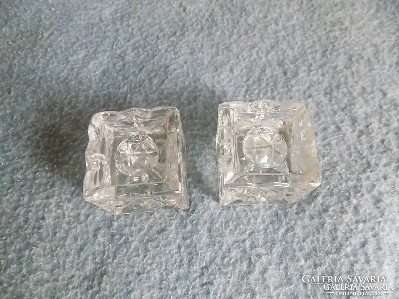 Retro glass cube candle holder pair 5*5*5 cm (12/d)