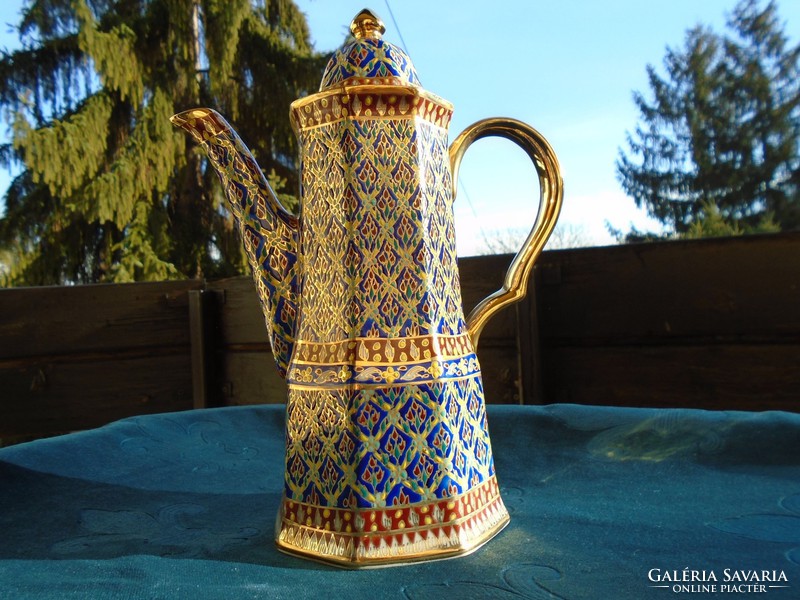 Benjarong convex colored enamel and gold decoration tea pourer 27 cm