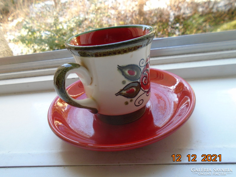 Hand painted majolica coffee set with embossed red rose pattern in Schramberg majolica factory