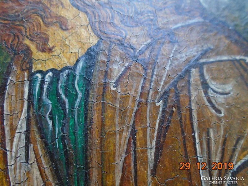 Novgorodi viaszpecséttel Antik orosz ikon Keresztelő Szent János olaj vászon festmény fa lapon