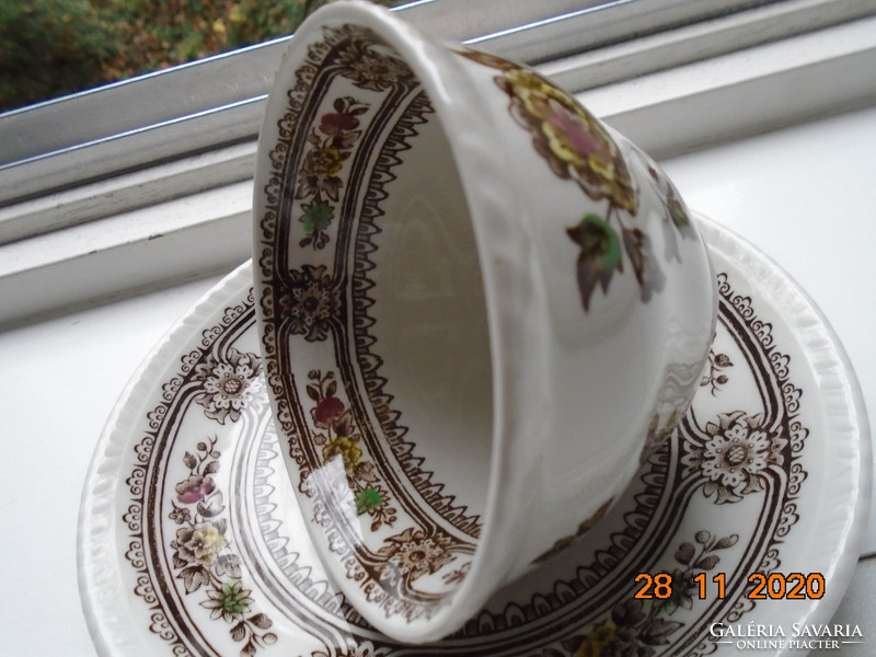 1960 Polychrome English cup with dorset pattern, wood & sons burslem