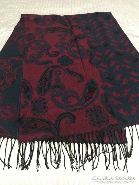 Wool and viscose mix scarf with bird and flower pattern, 190 x 65 cm