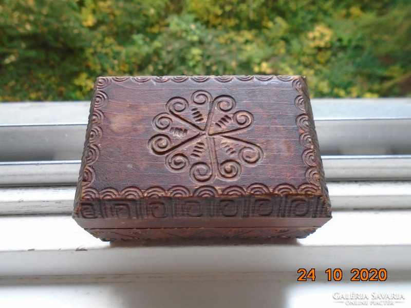 Handcrafted Polish Tatras rural linden box with engraved ancient motifs