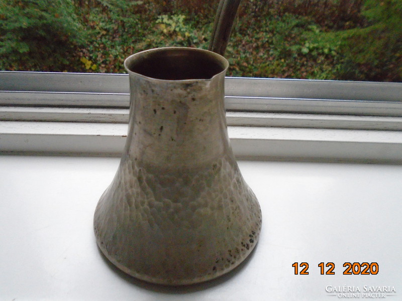 Hammered alpaca Soviet-Russian coffee maker, ibrik, with a long visually marked handle