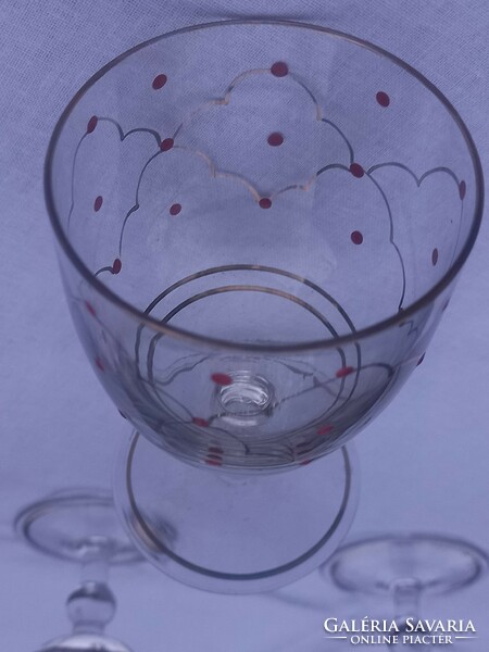 12 db midcentury design boros üvegpoharak - kézzel festett pöttyös mintával