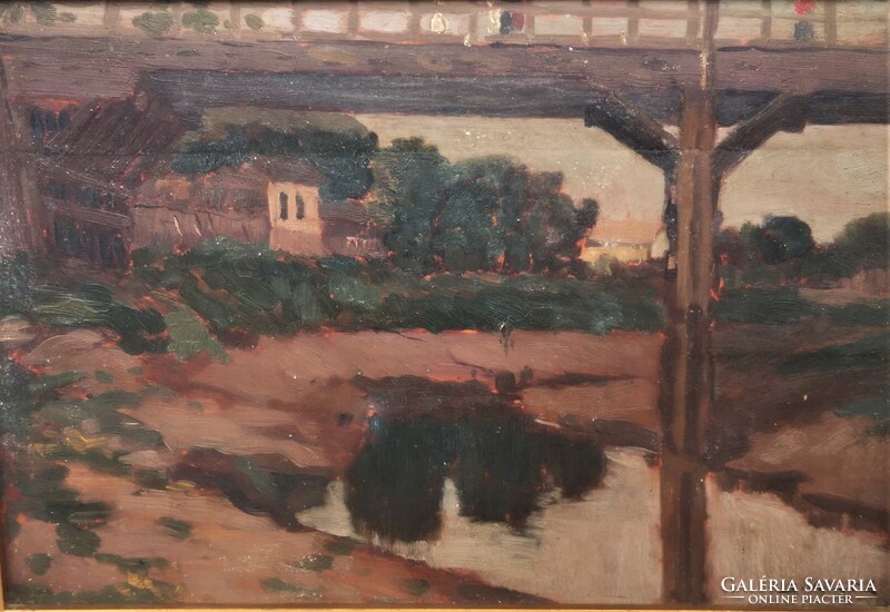 Lajos Szlányi (1869 - 1949) Old Tisza Bridge c. Your painting with an original guarantee!
