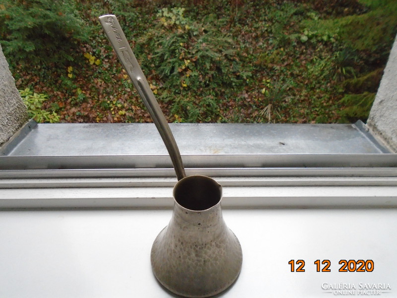 Hammered alpaca Soviet-Russian coffee maker, ibrik, with a long visually marked handle