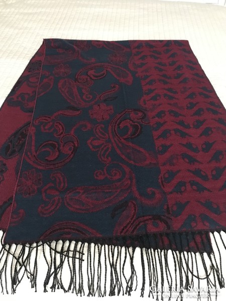 Wool and viscose mix scarf with bird and flower pattern, 190 x 65 cm