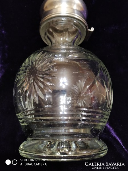 Antique silver (13lot. Vienna 1835) sugar bowl with cut crystal lid.